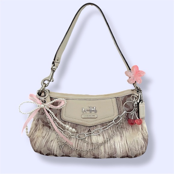 Coach Handbags - Coach Beige and Pink Shoulder Bag with Chain Detail